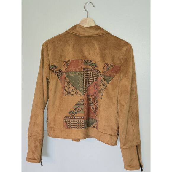 Rock & Roll Denim Southwestern Aztec Patchwork Faux Suede Moto Jacket Women’s M - Picture 4 of 11